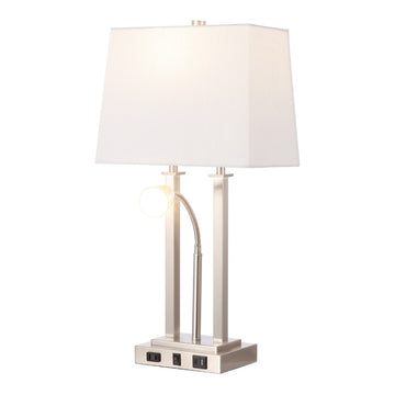 Blaire 23.75" 2-Light Modern Farmhouse Metal LED Table Lamp with USB Charging port - JONATHAN Y